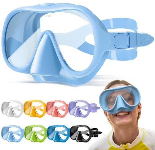 HINATAA Schnorchelset Erwachsene, Macaron Rahmenlose Taucherbrille, 180° Ultra Weitsicht Anti Nebel Schnorchelmaske, Anti-Leck Professionelles Tauchmaske, Schwimmbrille Frauen Männer (Blau)