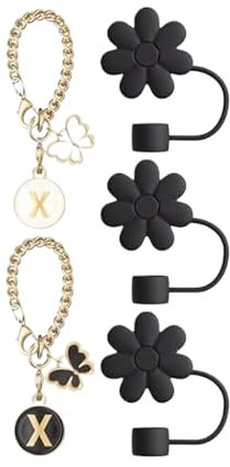kesurpae 5 Piezas, Cubierta de Paja para Taza fácil de Limpiar, tamaño portátil Negro y Elegantes Accesorios para Tazas Negras, Tapas de Paja, Gorro de Paja, Negro