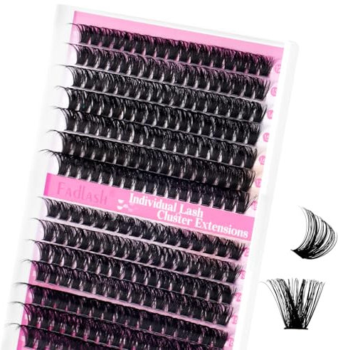 Fadlash Faux Cils Extension Cils 0.07 D Cornée 12-18mm 80D+100D Individuels Cils Cluster DIY Volume Russe Cils Réutilisables