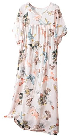 Women's Nightdresses Long Sleepshirts for Women UK Soft Cotton Nightshirt Ladies Short Sleeve Crew Neck Nightgowns Casual Loose Pajamas Nightie Chemise Comfortable Loungewear Free Size