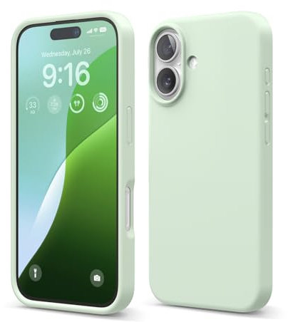 elago Compatible with iPhone 16 Case, Premium Liquid Silicone Case, Full Body Protective Cover, Shockproof, Slim Phone Case, Anti-Scratch Soft Microfiber Lining, 6.1 inch (Soft Mint)