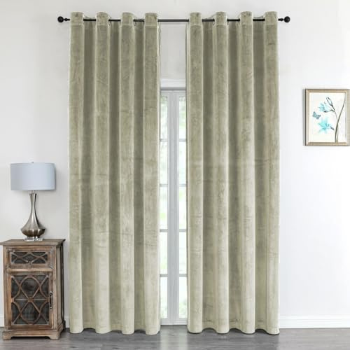 texpot Samtvorhang 140 x 245 cm Beige mit Öse Blickdicht Velvet Curtains Vorhang