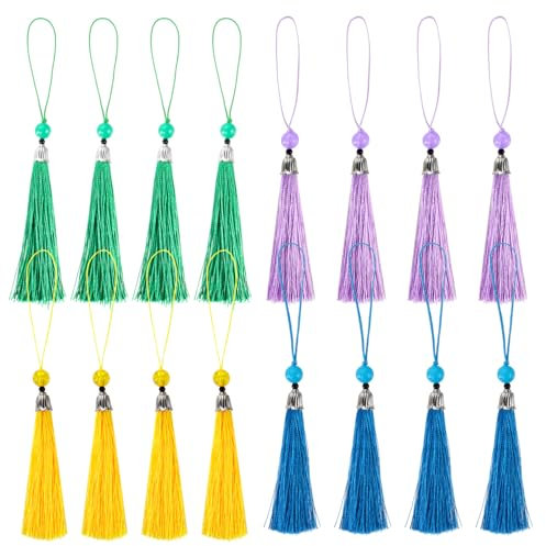 Aruicheng Quasten Anhänger Seidig Quasten Weiche Bunte Quaste Handgefertigte Quasten Tassels für Lesezeichen, Schmuckherstellung, DIY Handwerk Zubehör, Souvenir 16 Stück