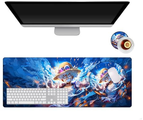 One Piece Luffy Anime Keyboard Mouse Mat Set, Waterproof Gaming Keyboard Mouse Mat with Wrist Support, Cute Stereoscopic Pattern, Soft Mouse Mat