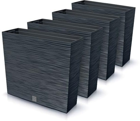 IMJ-Global Set di 4 Vasi per Fiori Piante Rettangolari Furu Case In Plastica 58x18x49,8cm Da Interno Esterno Neri 44 Litri Design Moderni