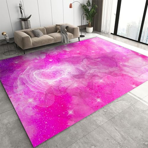 JUFUMUP Rosa Galaxie Sternenhimmel Teppiche Gegend, Weltraum Kinderteppich, Wohnzimmerteppich - Für Kinderzimmer, Spielteppich, Dekorteppich 100 x 150 cm