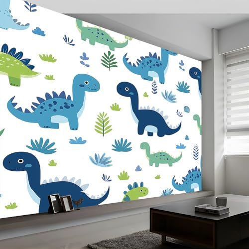 Papier Peint Panoramique Animaux de Bande Dessinée Dinosaures, Papier Peint Personnalisée Dinosaure de Dessin Animé, Fresque Murale pour Salon ou Chambre, Peinture Murale Décorative 200 x 140 cm