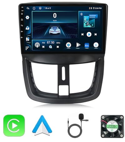 Android 12 Double Din Car Stereo 9 Inch Touch Screen Car Radio For Peugeot 207 2006-2015 With Bluetooth FM WiFi SWC Android Auto Carplay GPS Navigation AHD Reverse Camera(T200 4+64G)