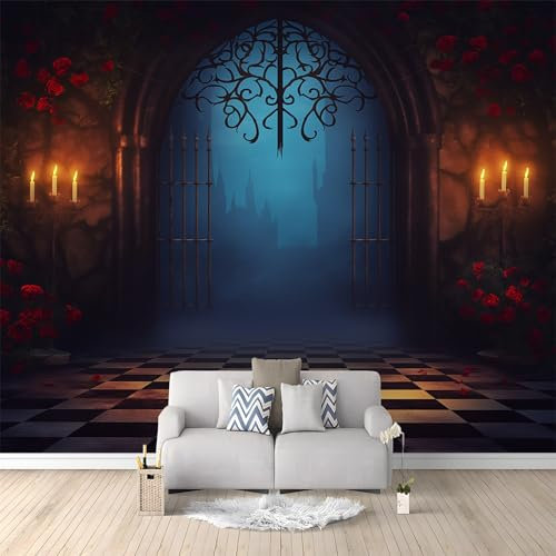 Fototapete 200 x 140 cm tapeten für Wohnzimmer Flur Schlafzimmer Wanddekoration Burg Im Gotischen Stil Vliestapete Dunkel Wand Heimdekoration Kunst tapete