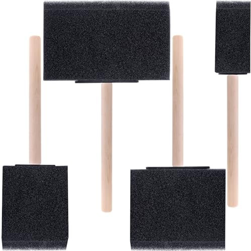 CustomyLife 4 Pcs Foam Paint Brushes, 4 Sizes Wood Handle Sponge Paint Brush 1 2 3 4 for Details, Staining, Varnishes, Large Area and DIY Craft Projects