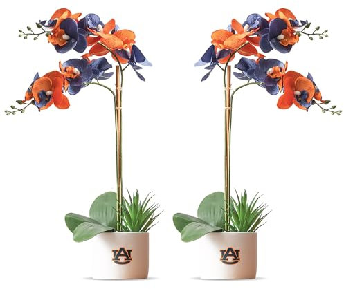 Auburn Orchidee Pflanze 2er Set - University of Auburn Faux Orchidee Pflanze, Rotbraun Geschenke für Männer, Rotbraun Geschenke für Frauen, Rotbraun Geschenke - Auburn Tigers Dekorationen,