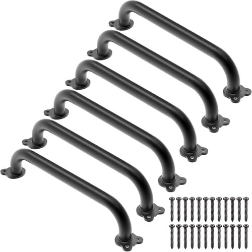 Dolibest Haltegriff Schwarz, 43cm Kinder Metall Treppenhandlauf 6er Behindert Senioren Sicherheitsgriff Innen außenbereich Griffstangen Wand für Spielturm/Toilette/Bad/Dusche/Hochbett, Froschbasis