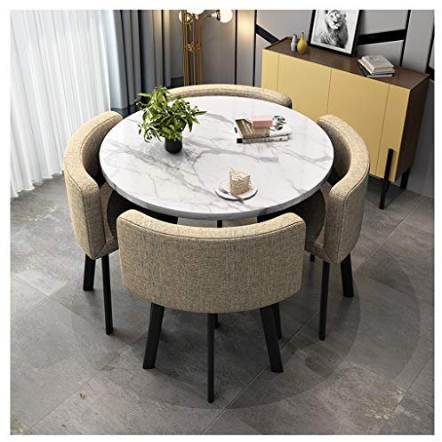 Marmor-Couchtisch und Stuhl-Set für Balkon, Wohnzimmer, Esszimmer, Büro, Empfang, Schreibtisch, runder Tisch mit vier Stühlen, für Konferenzraum, Schönheitssalon, Kino