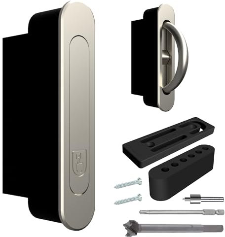 AlloyTech Pocket Door Pull Swivel Handle with Concealed Hardware and Quick Install Kit (Install Kit, Nickel)