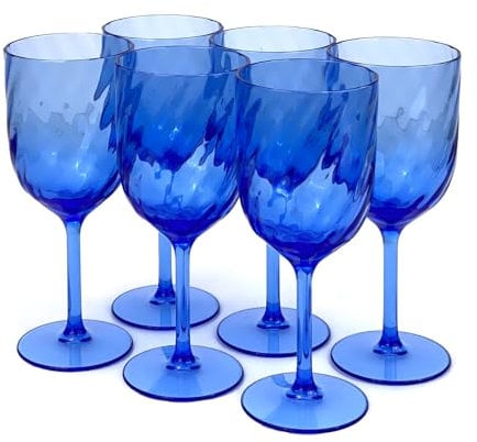 Yalin Set of 6 Unbreakable 15 oz Acrylic Plastic Wine and Water Tumbler Stackable Goblets. (Blue, 15 oz)
