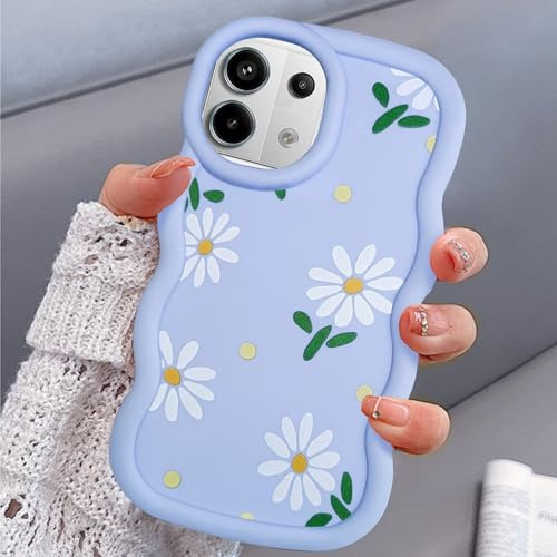 BEENTRYS Blumen Muster Handyhülle für Xiaomi Redmi Note 13 5G Hülle,Wellen Rahmenform Aesthetic Design Niedliches Mädchen Frauen Weich TPU Silikon Stoßfest Cover Case Schutzhülle-Lila