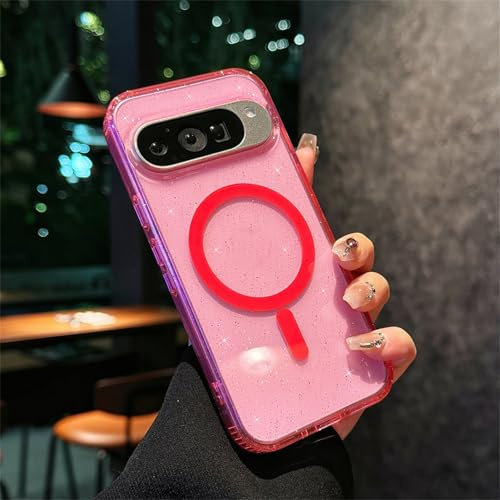 Emlivi Custodia magnetica trasparente con glitter per Google Pixel 8 Pro, Sparkle Soft TPU Bumper Cover Magnetic PC Paillettes Case Case Colorato Custodia Protettiva Antiurto per Pixel 8 Pro, Rosa