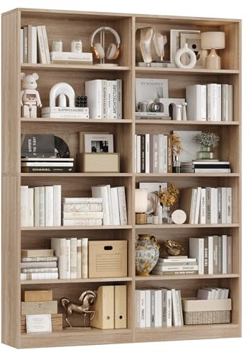 FirFurd Bücherregal Regal mit 12 Fächern Bücherschrank Standregal Aufbewahrungsregal für Wohnzimmer Büro Küche 120 x 30 x 188,7 cm Eiche