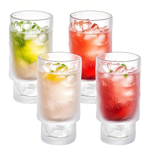Haayymo Cocktail Gläser 4er Set, Bier Glas,480ML Can Longdrinkglas,Wassergläser,Longdrinkgläser,Trinkgläser mit Deckel und Strohhalm,für Eiskaffee, Cocktail, Bier, Smoothie (Gletscher)