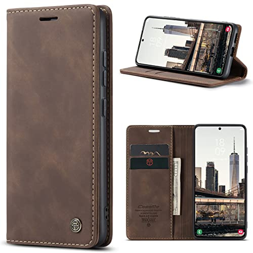 Phernykas Handyhülle für Samsung Galaxy S22 5G Hülle Leder,Magnetische Klapphülle mit kartenfach und Standfunktion Smartphone Schutzhülle Lederhülle Samsung Galaxy S22 5G Flip Book Case (Kaffee)