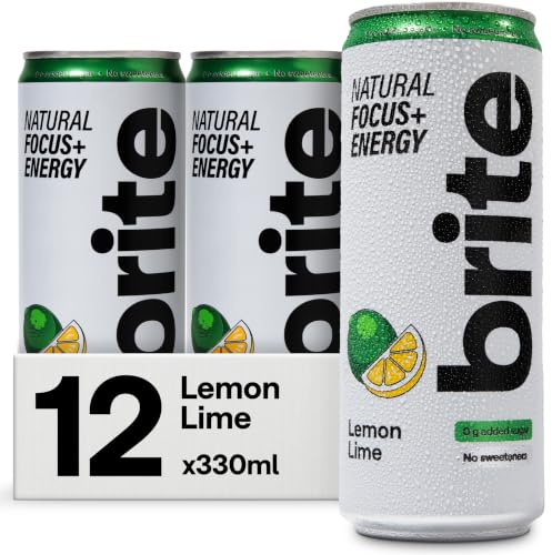 Brite Natural Focus. Energy Drink & Coffee Alternative for Productivity. Plant Based, Backed by Neuroscience. Low Calorie, Vegan, Gluten Free. Lemon Lime 12 x 330 ml.