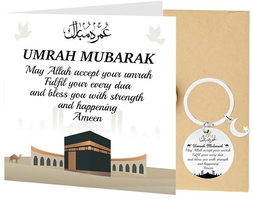 LSISIIUYSL Umrah Mubarak Kaaba Karte Deko - 3 StüCk Islamische GrußKarte Karte Mit Bastelumschlag SchlüSselanhäNger Bastelumschlag FüR Freunde Und Familie Muslime Karten Eid Ramadan