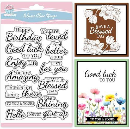 GLOBLELAND Blessings Clear Stamps for Cards Making Inspiring Words Transparent Stamp Birthday Greetings Silicone Stamps Seal for DIY Scrapbooking Photo Album Decor