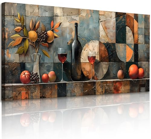 JHHUAMO Leinwand Bilder Vintage Wein Wohnzimmer Schlafzimmer 50x100 cm | Geometrisches Fruchtmotiv, Hochauflösender Druck, Edles Muster, Einfache Montage, Vielseitig Nutzbar