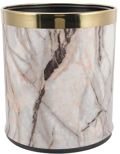 Toyvian Marbling Plastic Waste Basket and Reusable Feature with Double Layer Design Fixing Garbage Bag Sturdy Plastic Trash Can with Stylish Marble Effect for Home and Bathroom Use