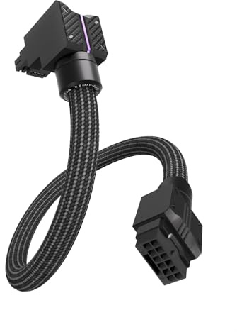 EZDIY-FAB UNIFAS ARGB 16-Pin 12VHPWR GPU Extension Cable for RTX 40/50 Series, 16AWG 90° Right-Angle 12V-2x6 PCIe 5.1 PSU Extension, 5V 3-Pin RGB Sync, Unified Cable Design, Standard Type, Black