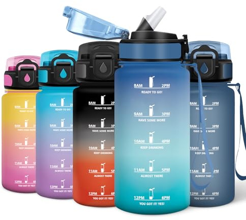Motswedi Borracce 500 ml con Marcatore di Tempo, Borraccia Acqua, Riutilizzabile Borraccia, Palestra con Cannuccia, Bottiglia d'acqua Sportiva, per Fitness, Lavoro, Scuola, Ufficio, Blu & Verde