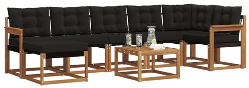 vidaXL Outdoor-Sofagarnitur mit Kissen 8 pcs Natürlich und Schwarz, Garten, Moderne Loungegruppe, wetterfestes Outdoor-Möbel, bequemer Sofa, praktische Armlehnen