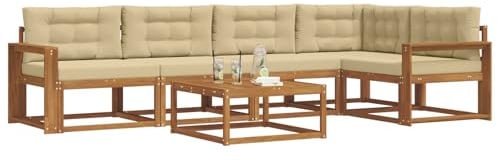 vidaXL Outdoor-Sofagarnitur mit Kissen 6 pcs Natur und Beige, Gartenmöbelset, modernes Patiosofa, Robustes modulares Lounge-Set, Outdoor-Sitzgelegenheit für Garten, Poolbereich, Akazienholz