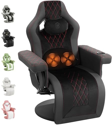 Dowinx Relaxsessel Gaming Sessel mit Shiatsu Massagefunktion, Fernsehsessel mit Liegefunktion 90°–135° und Fußstütze, 360° drehbarer Gaming Stuhl ohne Rollen, Getränkehalter, Schwarz Rot