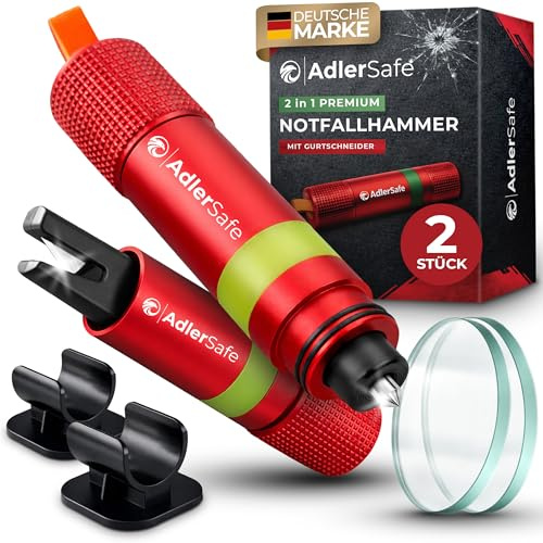 AdlerSafe Notfallhammer Auto mit Gurtschneider - Nothammer - Federkörner Glasbrecher zum Lebenretten - Rettungswerkzeug Notfallset für Scheiben - Sicherheitshammer für Unfälle (4)
