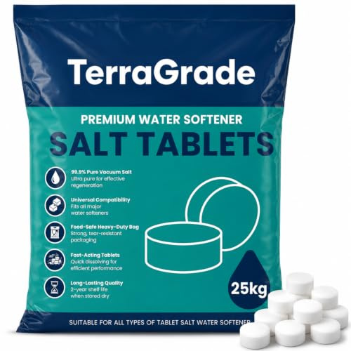 TerraGrade Premium Water Softener Salt Tablets | 25kg Bulk Bag | 99.9% Pure Vacuum Salt | Fast-Acting & Residue-Free | Heavy-Duty Packaging