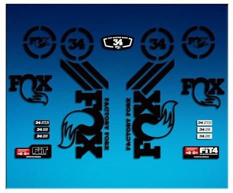 Ecoshirt 03-YU0A-5D8B Sticker Fork Fox 34 Am64 Aufkleber Decals Autocollants Adesivi Forcela Gabel Four schwarz