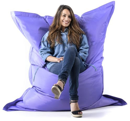 LIVEDECO - Pouf Géant Violet BiG52 Classic 170x130 cm - Déhoussable, Intérieur/Extérieur, Rempli de Billes de Polystyrène