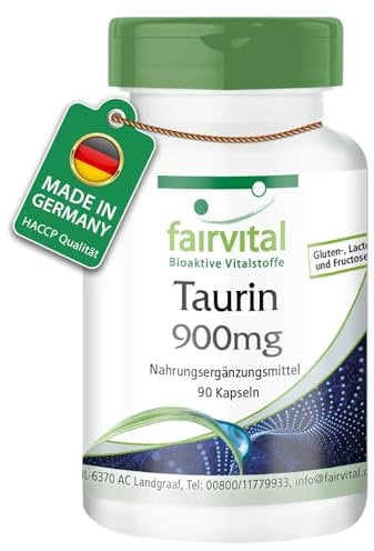 Fairvital | Taurina 900mg - Dosis elevada - VEGANA - 90 Cápsulas - Calidad Alemana