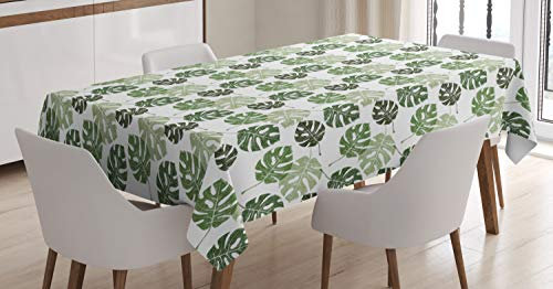 ABAKUHAUS Monstera Tischdecke, Tropischen Dschungel Leaves, Wasserfest Waschbar mit Klar Sichtbaren Farben kein Verblassen Personalisiert, 140 x 170 cm, Weiß und Grün
