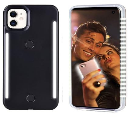 GSRYPC Front and Back Selfie Light up Case for iPhone 11, Rechargeable Selfie Light and high Brightness Luminous Light Cell Phone Protection Case (Black, iPhone 11)