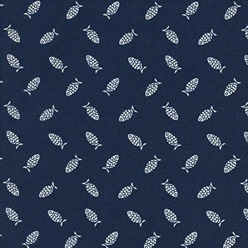 Textiles français Baumwollstoff | Les Petits POISSONS Fischstoff - Weiße Fische auf Marineblauem Hintergrund | 100% Baumwolle | Stoffbreite: 140 cm (pro Laufmeter)*