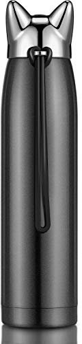 Bouteille de Chat de Noël Bouteille d'Eau en Acier Inoxydable Tasse de Voyage Isotherme Bouteille sous Vide Mignonne pour Femmes et Enfants (Noir)