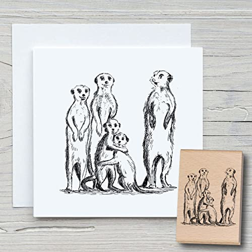 NEWSTAMPS Stempel Erdmännchen Motivstempel groß aus Holz & Gummi zum Karten basteln, Holzstempel, Tiere, Tierstempel, Scrapbook, Textilstempel, Deko, Kinder