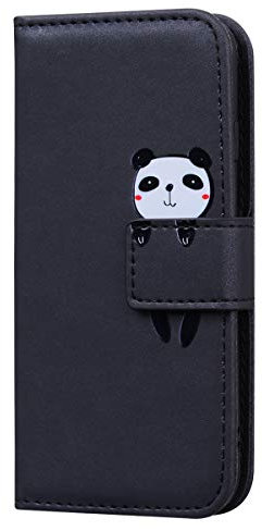 Auslbin Cover Xiaomi Redmi 9, Flip Cover Cartoon art Custodia Protettiva Caso Libro Pelle PU con Portafoglio,Funzione Supporto,Chiusura Magnetica-Nero Panda
