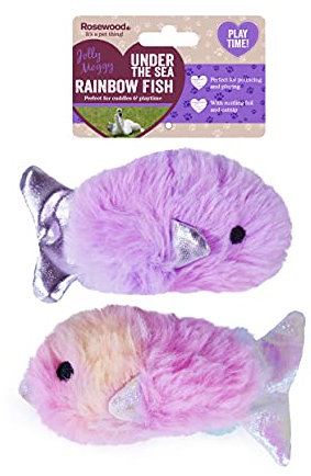 Rosewood Jolly Moggy Under the Sea Rainbow Fish Cat Toy Pair, Pack of 2 - – Soft, Fun Catnip Toy for Cats and Kittens – Interactive Crinkle Sounds – Durable, Engaging Pet Toy – Safe, Non-Toxic