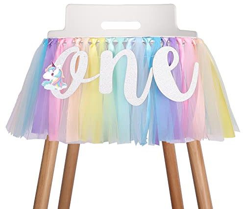 Einhorn Hochstuhl Banner Dekoration für Baby,1. Geburtstag Banner, Hochstuhl Stoff Girlande Party Supplies, Rot Orange Gelb Grün Blau Cyan Lila, Foto Requisiten, handgefertigt