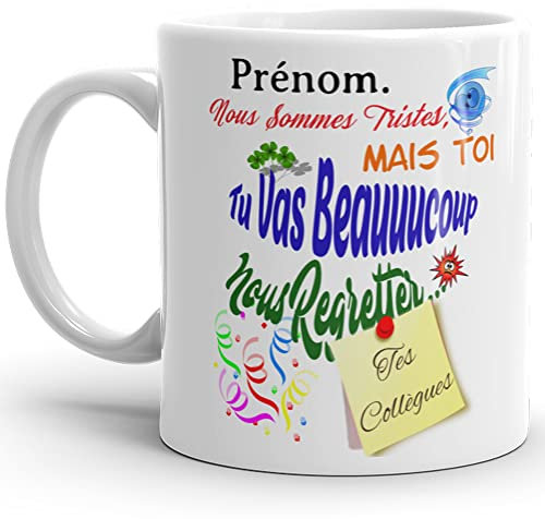 Kalféa Mug personnalisable Humour collègue prénom Tasse à personnaliser tu vas nous regretter Mug Qualité Idée Cadeau Originale retraite démission travail mutation bureau départ arrêt licenciement