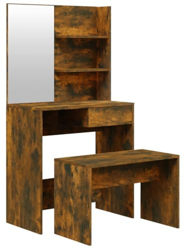 vidaXL Schminktisch Set Frisiertisch Kommode Frisierkommode Kosmetiktisch mit Hocker Spiegel Schminkhocker Schlafzimmer Räuchereiche 74,5x40x141cm
