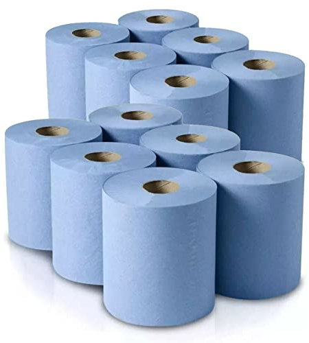 12 Pack Jumbo Workshop Hand Towels Rolls Centrefeed Blue Rolls Blue Recycled Paper Tissue Paper Roll 2 Ply Embossed Tissue Wipe Away Commercial & Kitchen Use